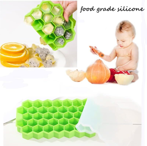 Silicone Ice Cube Tray 37 Grid Ice Cube Mold With Lid Honeycomb Ice Maker Reusable Ice Container For Coffee Juice