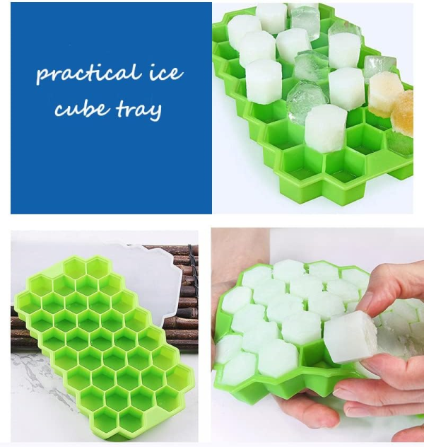 Silicone Ice Cube Tray 37 Grid Ice Cube Mold With Lid Honeycomb Ice Maker Reusable Ice Container For Coffee Juice