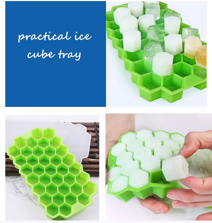 Silicone Ice Cube Tray 37 Grid Ice Cube Mold With Lid Honeycomb Ice Maker Reusable Ice Container For Coffee Juice